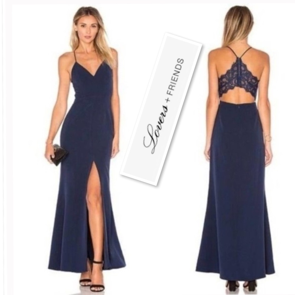 Lovers & Friends Helena Gown Cut Out Back With Lace Details Dress Size L - Picture 3 of 16